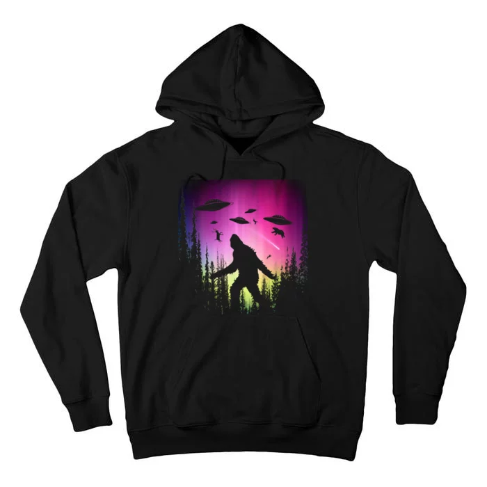 Bigfoot UFOs In Forest Tall Hoodie