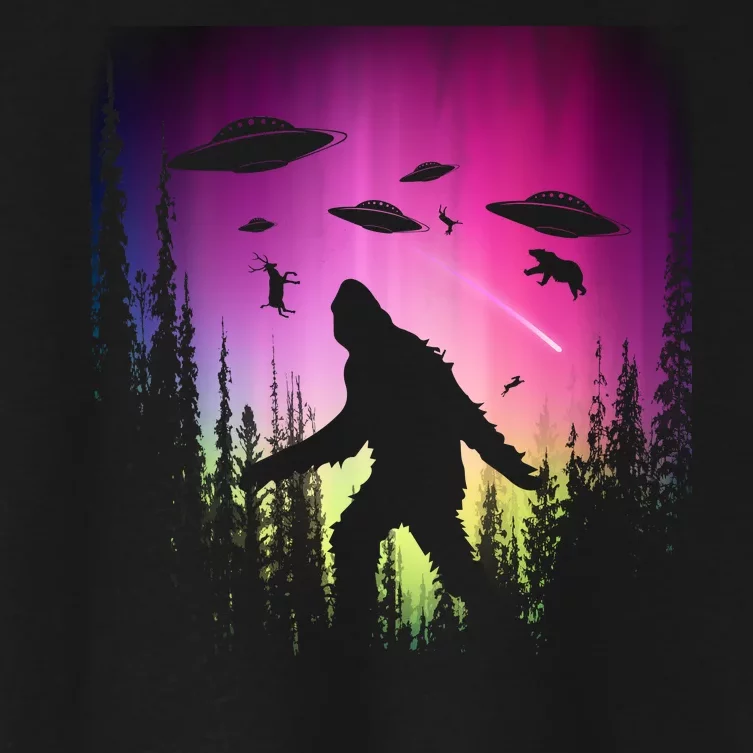 Bigfoot UFOs In Forest Women's Crop Top Tee