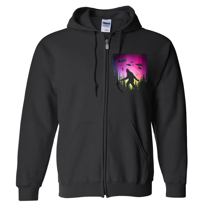 Bigfoot UFOs In Forest Full Zip Hoodie