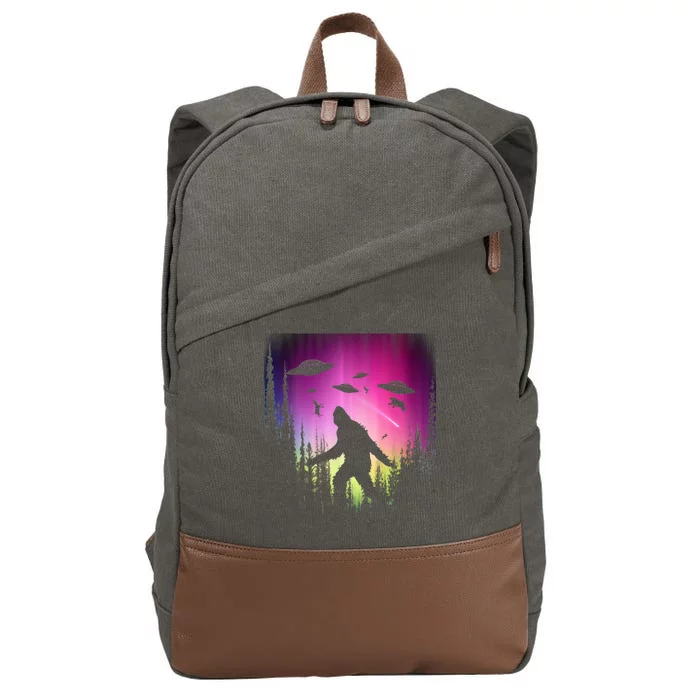 Bigfoot UFOs In Forest Cotton Canvas Backpack