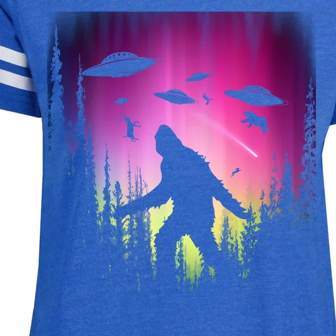 Bigfoot UFOs In Forest Enza Ladies Jersey Football T-Shirt