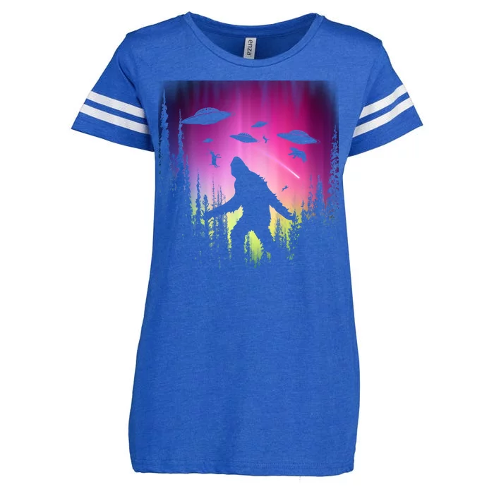 Bigfoot UFOs In Forest Enza Ladies Jersey Football T-Shirt