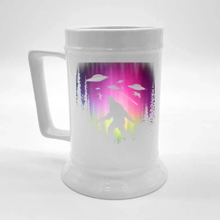 Bigfoot UFOs In Forest Front & Back Beer Stein