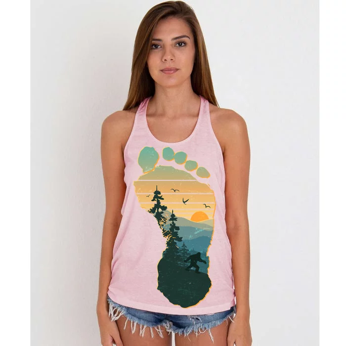 Bigfoot Wilderness Footprint Women's Knotted Racerback Tank