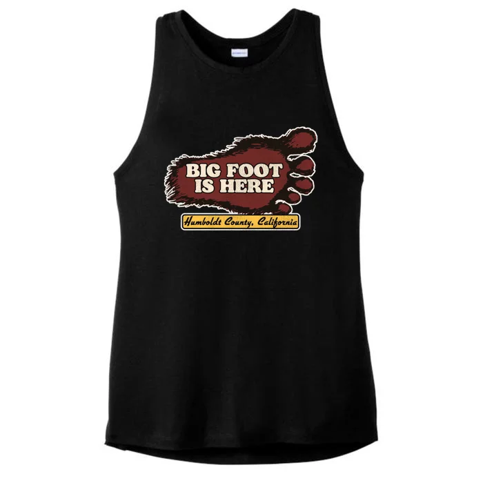 Bigfoot Is Here! Sasquatch Cryptozoology Ladies Tri-Blend Wicking Tank