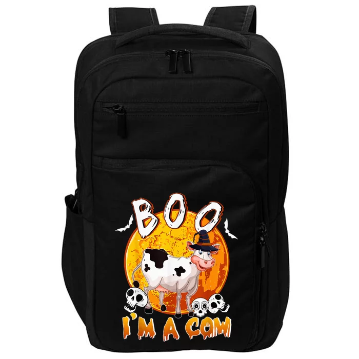 Boo I'm Halloween Cow Cute Cow Wearing Witch's Hat Skulls Impact Tech Backpack