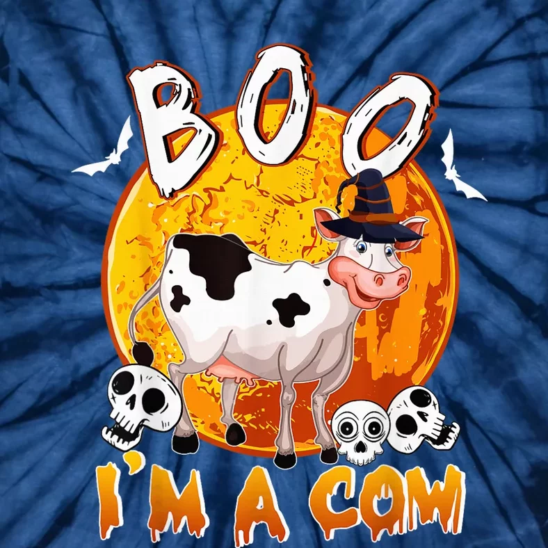 Boo I'm Halloween Cow Cute Cow Wearing Witch's Hat Skulls Tie-Dye T-Shirt