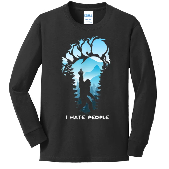 Bigfoot I Hate People Bigfoot Camping Watercolor Kids Long Sleeve Shirt