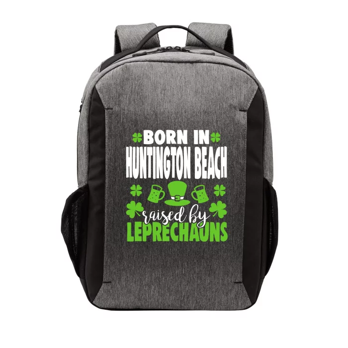 Born In Huntington Beach Raised By Leprechauns Gift Vector Backpack