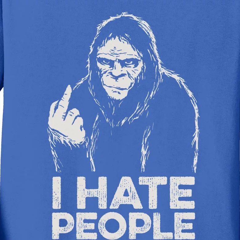 Bigfoot I Hate People Sasquatch Middle Finger Kids Long Sleeve Shirt