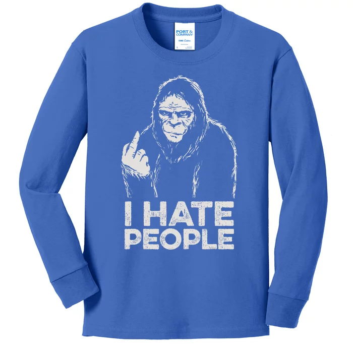 Bigfoot I Hate People Sasquatch Middle Finger Kids Long Sleeve Shirt