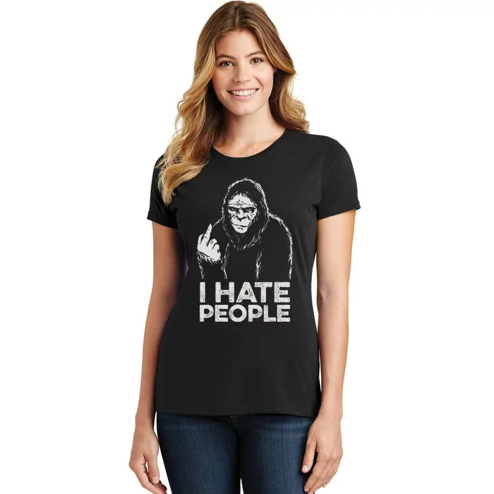 Bigfoot I Hate People Funny Sasquatch Middle Finger Women's T-Shirt