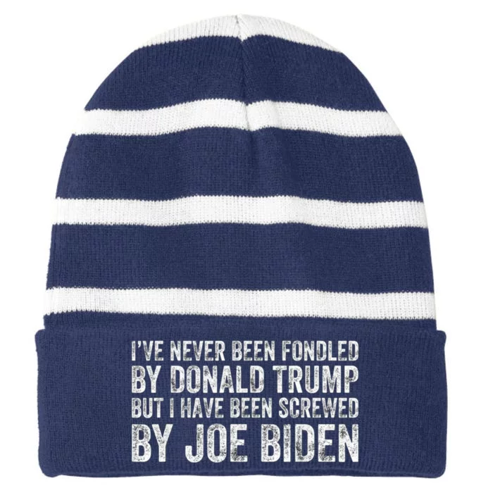 But I Have Been Screwed By Joe Biden Striped Beanie with Solid Band