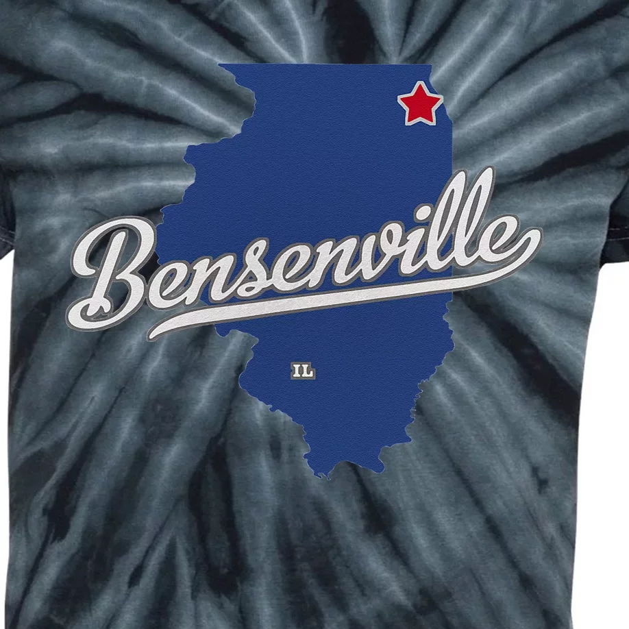 Bensenville Illinois IL Map Kids Tie-Dye T-Shirt