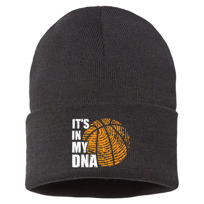 Basketball Its In My DNA Fingerprint Funny Basketball Sustainable Knit Beanie