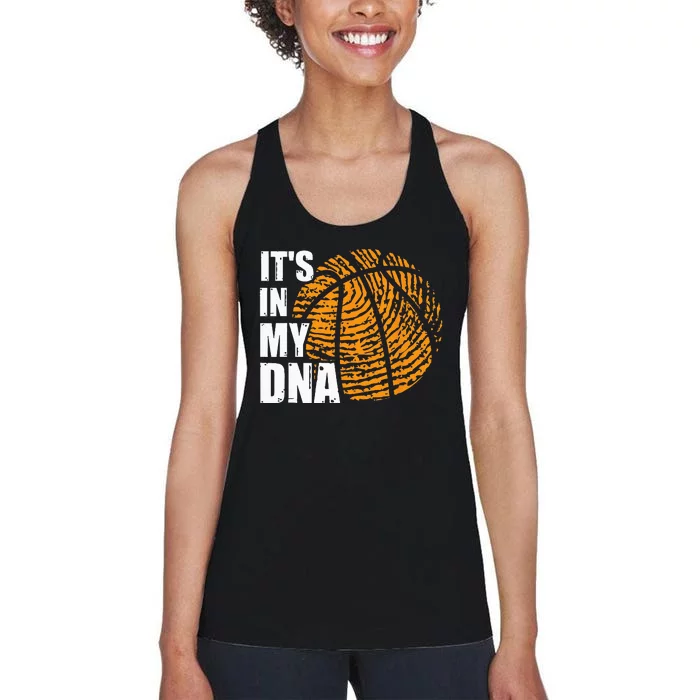 Basketball Its In My DNA Fingerprint Funny Basketball Women's Racerback Tank