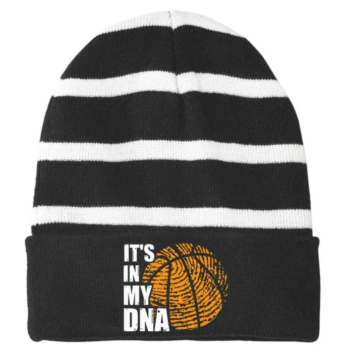 Basketball Its In My DNA Fingerprint Funny Basketball Striped Beanie with Solid Band