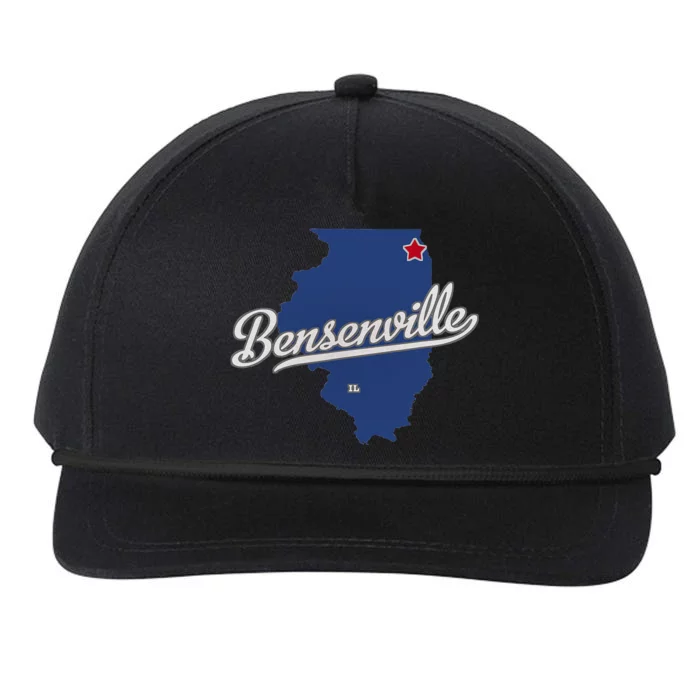 Bensenville Illinois IL Map Snapback Five-Panel Rope Hat