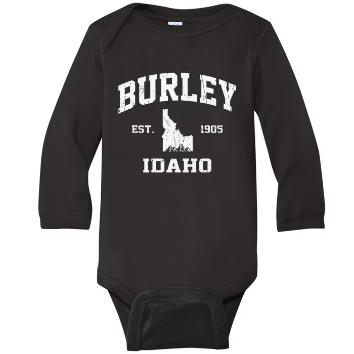 Burley Idaho ID Vintage State Athletic Style Baby Long Sleeve Bodysuit