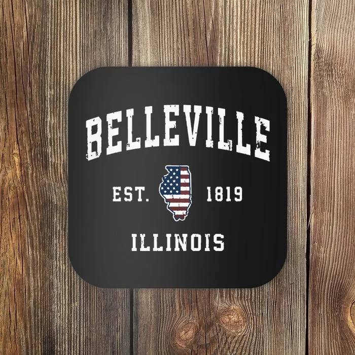 Belleville Illinois Il Vintage American Flag Sports Coaster