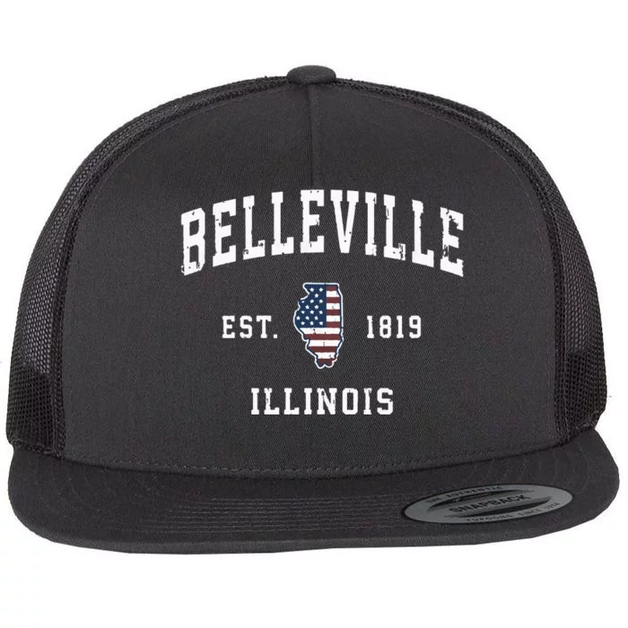 Belleville Illinois Il Vintage American Flag Sports Flat Bill Trucker Hat