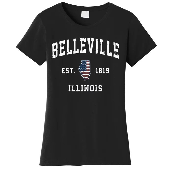 Belleville Illinois Il Vintage American Flag Sports Women's T-Shirt