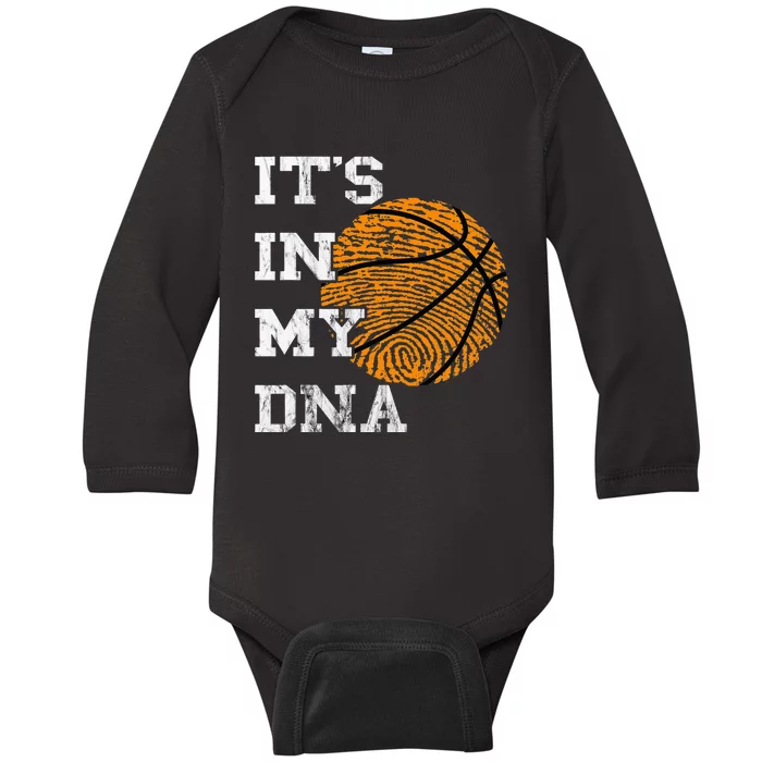 Basketball It's In My DNA Fingerprint Playing Basketball Baby Long Sleeve Bodysuit