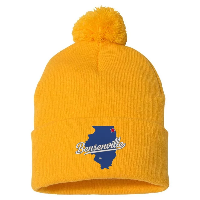 Bensenville Illinois Il Map Pom Pom 12in Knit Beanie