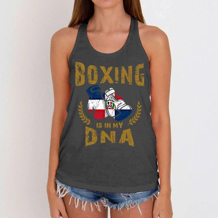 Boxing Is In My Dna Dominican Republic Flag Boxing Gloves Gift Women's Knotted Racerback Tank