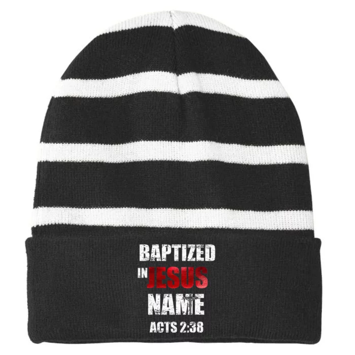 Baptized In Jesus Name Acts 238 Baptism Jesus Only Striped Beanie with Solid Band