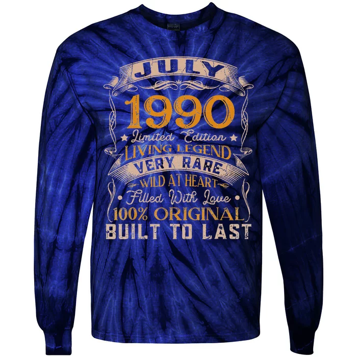 Born In July 1990 Vintage 33rd Birthday 33 Years Old Tie-Dye Long Sleeve Shirt