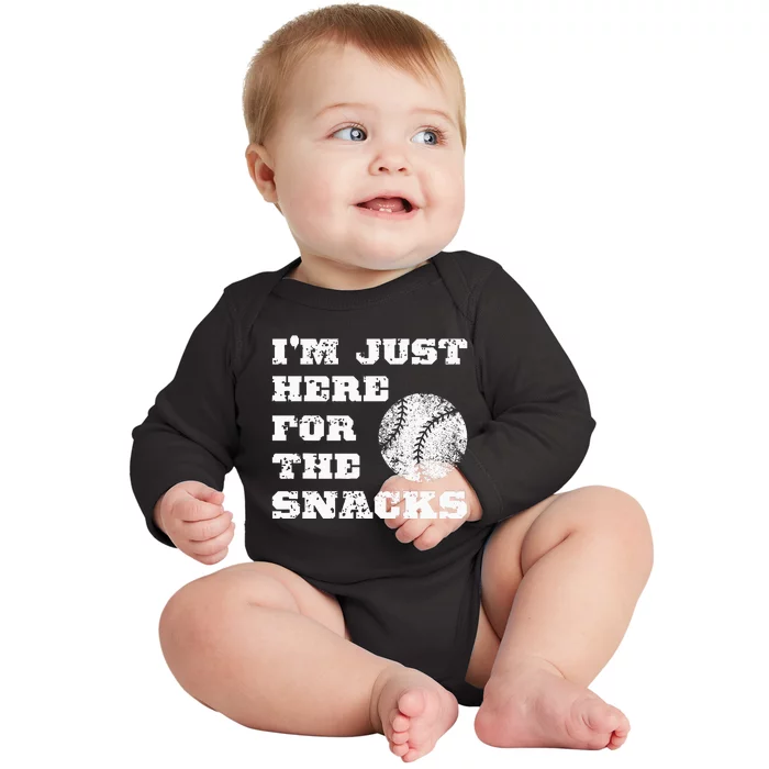 Baseball Im Just Here For The Snacks Vintage Baseball Baby Long Sleeve Bodysuit