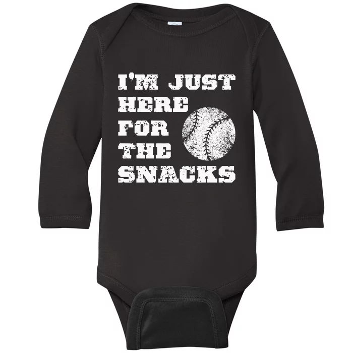 Baseball Im Just Here For The Snacks Vintage Baseball Baby Long Sleeve Bodysuit