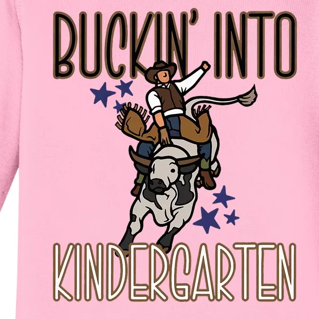 Buckin Into Kindergarten Back To School Cowboy Western Baby Long Sleeve Bodysuit