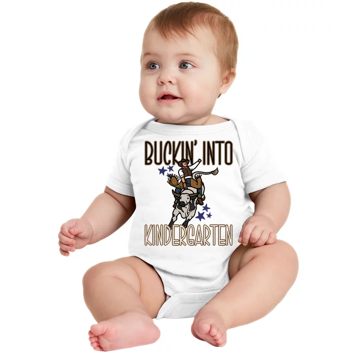 Buckin Into Kindergarten Back To School Cowboy Western Baby Bodysuit