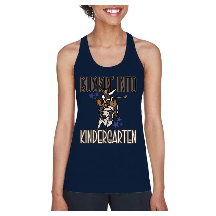 Buckin Into Kindergarten Back To School Cowboy Western Women's Racerback Tank