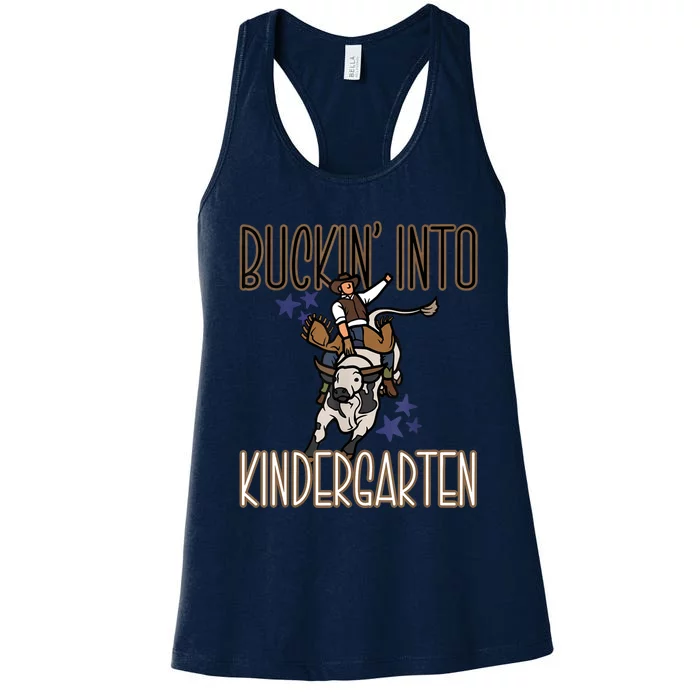 Buckin Into Kindergarten Back To School Cowboy Western Women's Racerback Tank