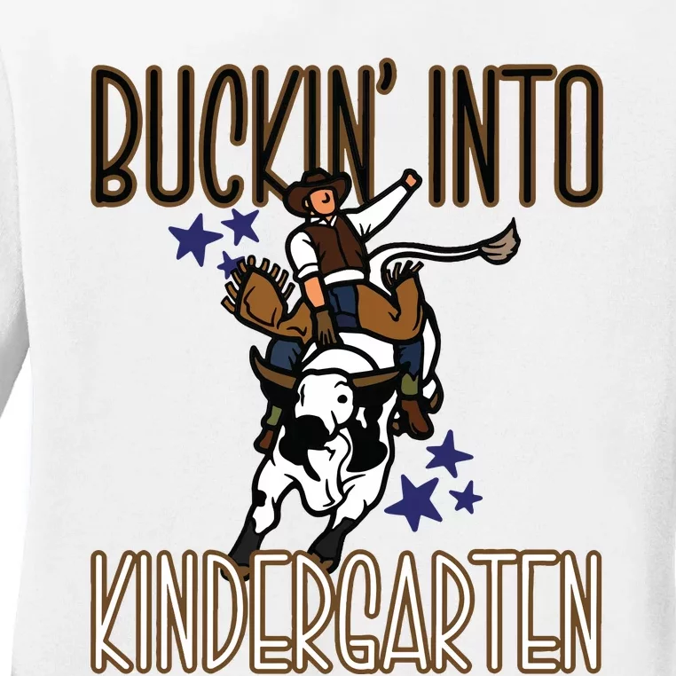 Buckin Into Kindergarten Back To School Cowboy Western Ladies Long Sleeve Shirt