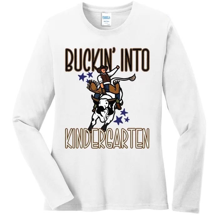 Buckin Into Kindergarten Back To School Cowboy Western Ladies Long Sleeve Shirt