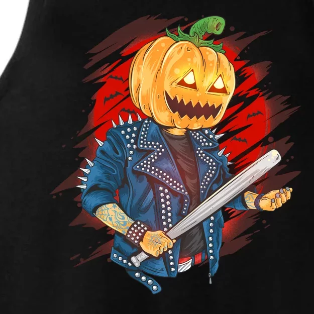 Biker Pumpkin Cool Halloween Ladies Tri-Blend Wicking Tank