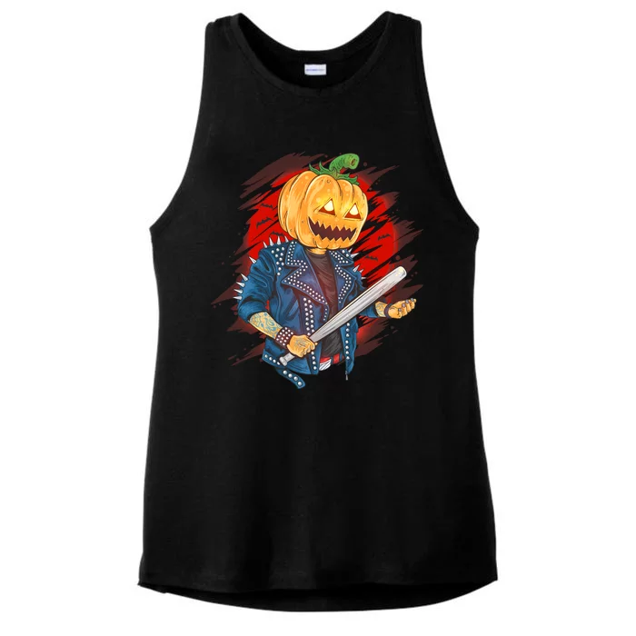 Biker Pumpkin Cool Halloween Ladies Tri-Blend Wicking Tank