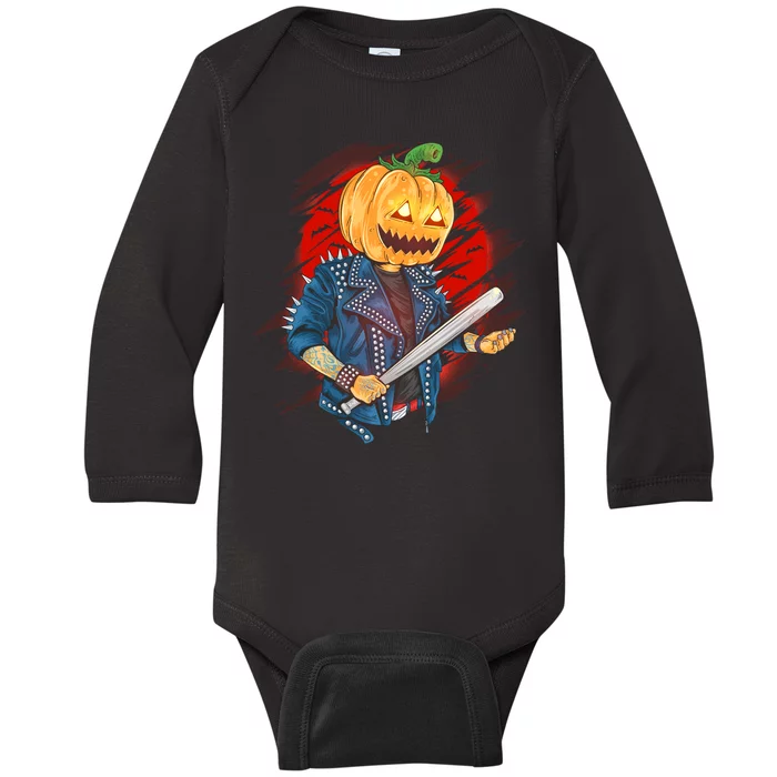 Biker Pumpkin Cool Halloween Baby Long Sleeve Bodysuit