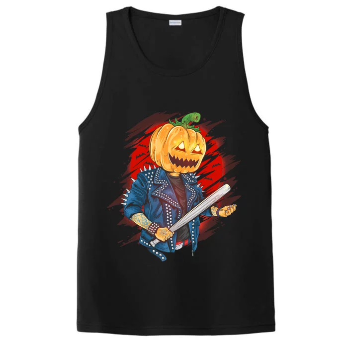 Biker Pumpkin Cool Halloween Performance Tank