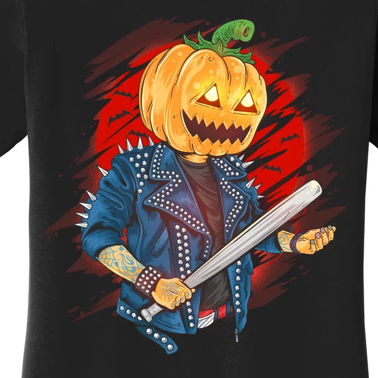 Biker Pumpkin Cool Halloween Women's T-Shirt