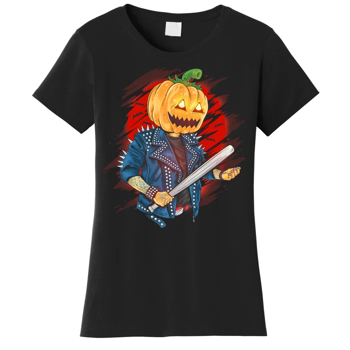 Biker Pumpkin Cool Halloween Women's T-Shirt