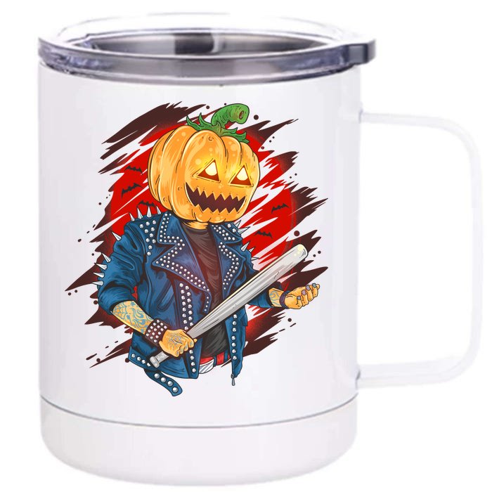 Biker Pumpkin Cool Halloween Front & Back 12oz Stainless Steel Tumbler Cup