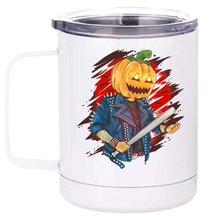 Biker Pumpkin Cool Halloween Front & Back 12oz Stainless Steel Tumbler Cup