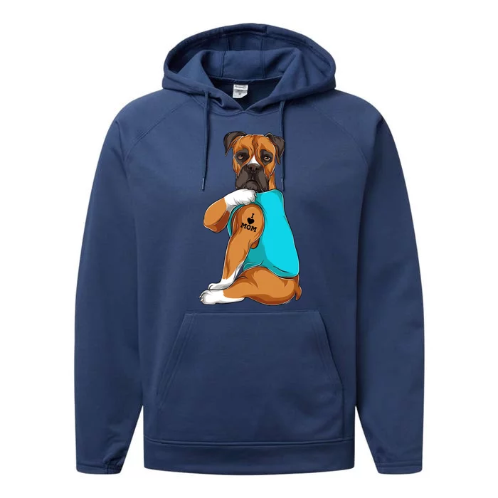 Boxer I Love Mom Tattoo Dog Mom Funny Gift Gift Performance Fleece Hoodie