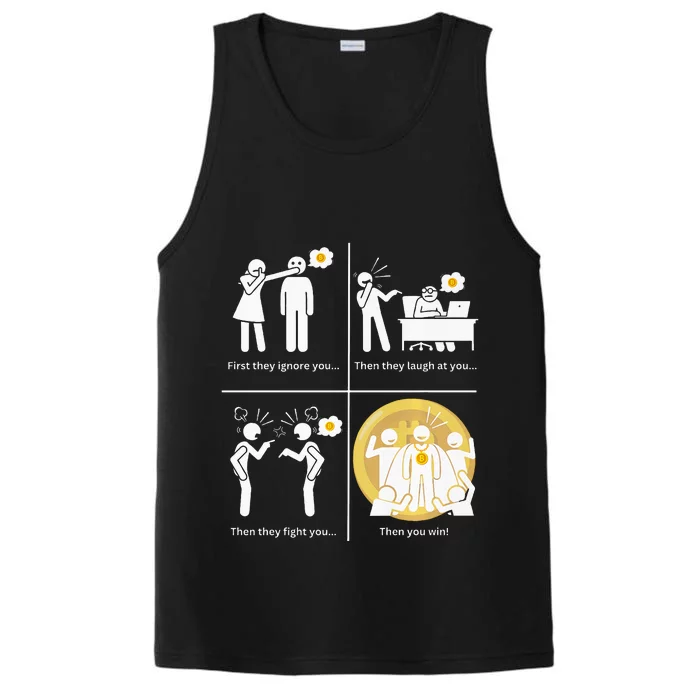 Bitcoin Ignore Laugh Fight And Win! Performance Tank