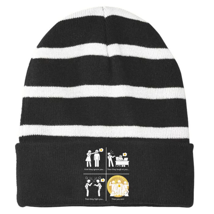 Bitcoin Ignore Laugh Fight And Win! Striped Beanie with Solid Band